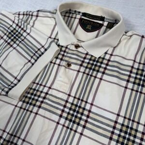 VTG Firethorn Men XL Polo Shirt Cream Plaid Cotton Preppy Heritage Grandpa Golf